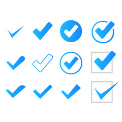 icon set of blue ticks check marks of different styles choice so voting eps10