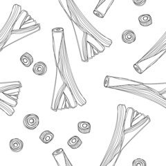 Leek seamless pattern. Leek and lobules on white background. Hand-drawn illustration
