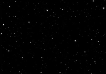 Starry night abstract background with scattered vector stars in the black sky