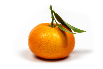 tangerine (mandarin orange) orange with leaves isolated on a white background