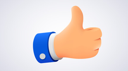 Cartoon human hand with thumb. Concept of like at social network, success or good feedback.
