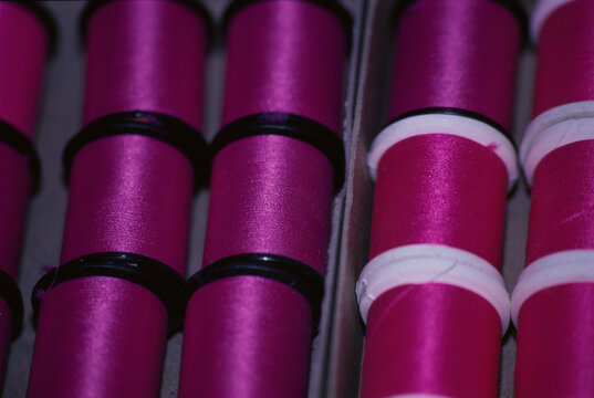 Close-up of spools of thread