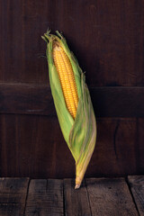 Vegetable food corn on wood table.