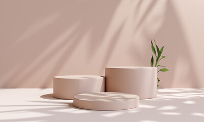 Podium on earth tone colour background for product presentation. Natural beauty pedestal, relaxation and health, 3d illustration
