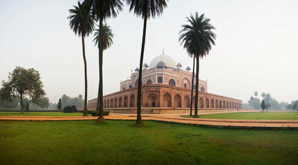 India, New Delhi, Panoramic view of Humayun's Tomb, UNESCO World Heritage Site, 16th century example of Mughal architecture
