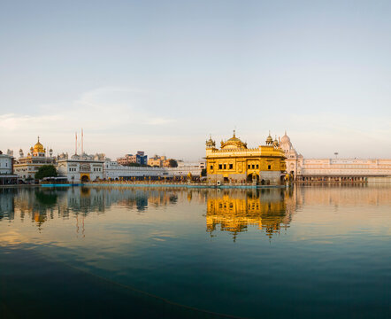 India, Punjab, Amritsar, Evening light at Sikh Golden Temple