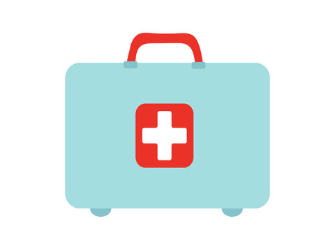 First aid kit isolated on white background. The concept of health, care and medical diagnosis. Flat design. Vector illustration.