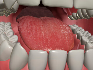 Close up of the human mouth and human tongue