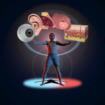 Man juggling the five senses
