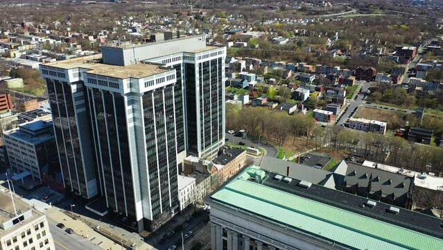 Aerial of Albany, New York, U. S., on spring day 4K