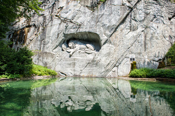 The Lion Monument in Lucerne in Switzerland. It commemorates the Swiss Guards who were massacred in 1792 during the French Revolution