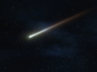 Fototapeta na wymiar Shooting star on a black background. Beautiful meteor trail, falling meteorite in the starry night sky. 