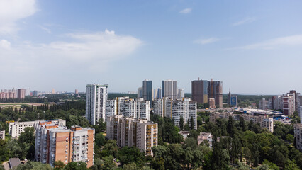 Aerial view of multi-storey residential buildings in the Kiev residential area.