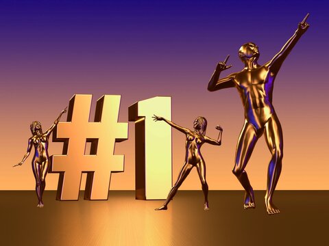 3 Golden Statues Figures Celebrate Number One (#1 )