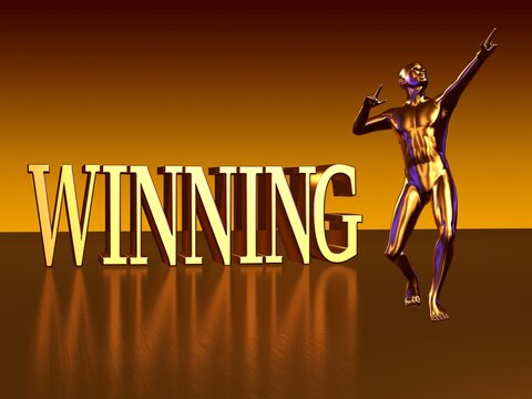 Winning Gold Block Lettering With One Gold Figure