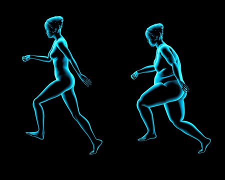 Obese and thin women running, X-ray image