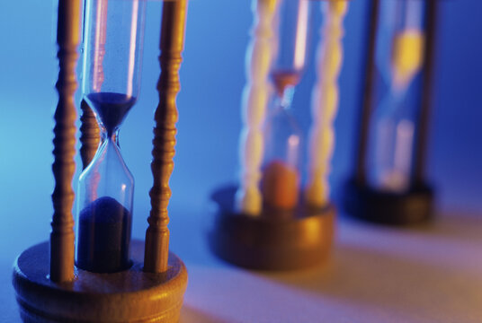 Close-up of an array of hourglasses