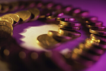 Close-up of a circular arrangement of coins