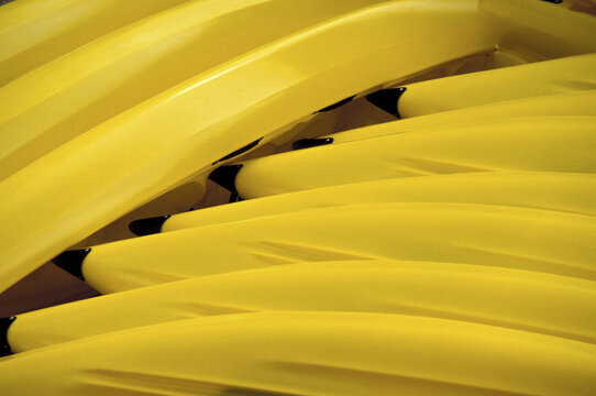 Close-up of kayaks
