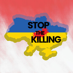 Stop the killing  text with blood drop on red  background Premium Vector
