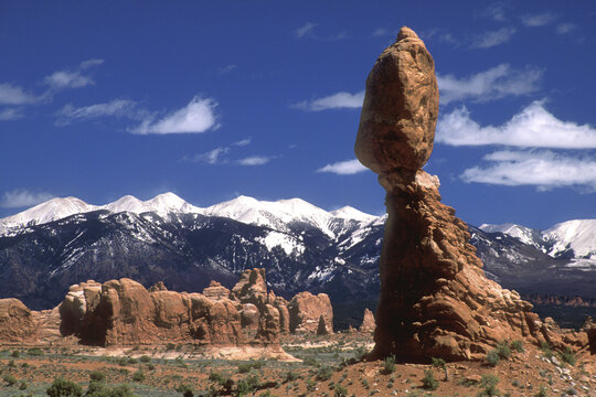 Rocks formation in a landscape, Balanced Rock, Arches National Park, Utah, USA