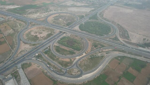 Aerial view of Lahore smart city kala shah kako motorway interchange Pakistan, drone's footage