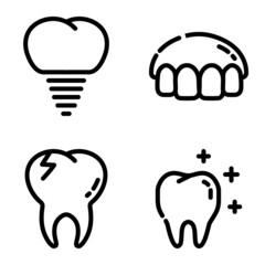 Dental Flat Icon Set Isolated On White Background