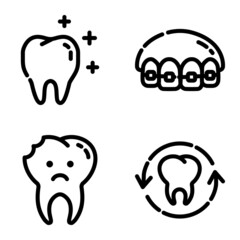 Dental Flat Icon Set Isolated On White Background