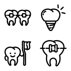 Dental Flat Icon Set Isolated On White Background