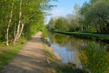 bridgewater canal and tow path walk and cycle way between worsley and monton