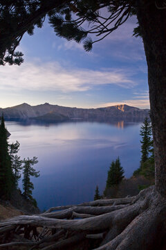 Mountains at the lakeside, Crater Lake, Wizard Island, Oregon, USA