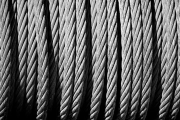 Steel cable wrapped on a drum, Dangling Rope Marina, Lake Powell, Utah, USA