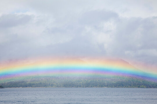 Rainbow over the sea, Hood Canal, Seabeck, Kitsap County, Washington State, USA