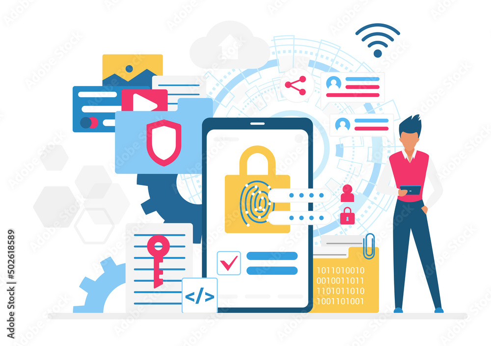 Poster General data protection regulation security system. Digital privacy passwords and scanning authorization