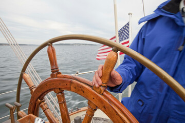 Schooner Suva, the helm, lake