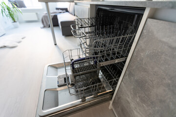 Installed new appliances dishwasher in kitchen with Modern domestic kitchen cabinets