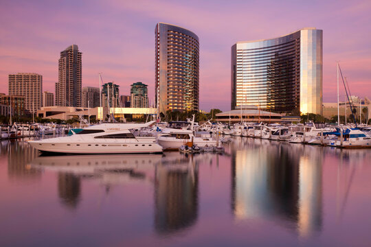 Buildings at waterfront, San Diego Marriott Hotel And Marina, Seaport Village, San Diego, California, USA