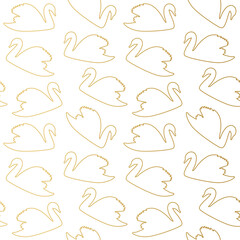 golden seamless pattern of swans - vector illustration
