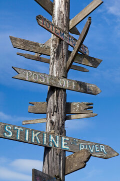 USA, Alaska, Wrangell, Direction Signs