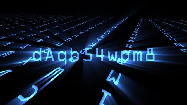 Authorized scrambled data animation in blue matrix style data