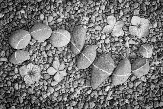 S-shape pattern made with pebbles