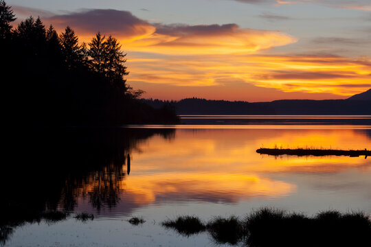 Lake Quinault at sunset, Washington State, USA