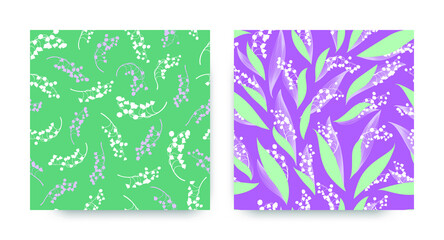 Fototapeta na wymiar Lily of the Valley Seamless Fabric. Bunch of Convallaria Majalis. Elegant Botanical Pattern. Lily of the Valley. Vintage Leaf Ornament. Flower Texture. Summer Lily of the Valley.