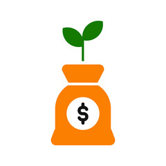 Fototapeta na wymiar money bag with plant. Investment icon vector