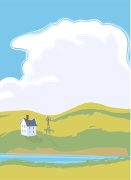 Pastel colored rural scene, illustration