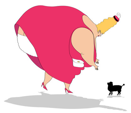 Big woman and tiny dog