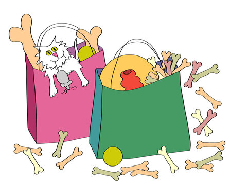 Dog and cat snacks in bags, illustration