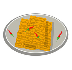 illustration of fried tempeh. Fermented soy foods, many found in Java. Indonesian food