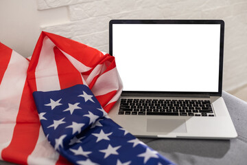 laptop with blank screen usa flag