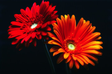 Close-up of two Gerbera Daisies (Gerbera jamsonii) flowers